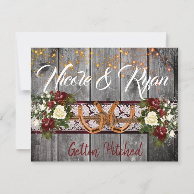Horseshoes & Lace Gettin' Hitched Wedding Invite (Front)