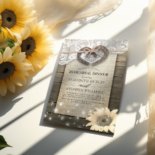 Horseshoes Lace Sunflowers Wood Rehearsal Dinner Invitation