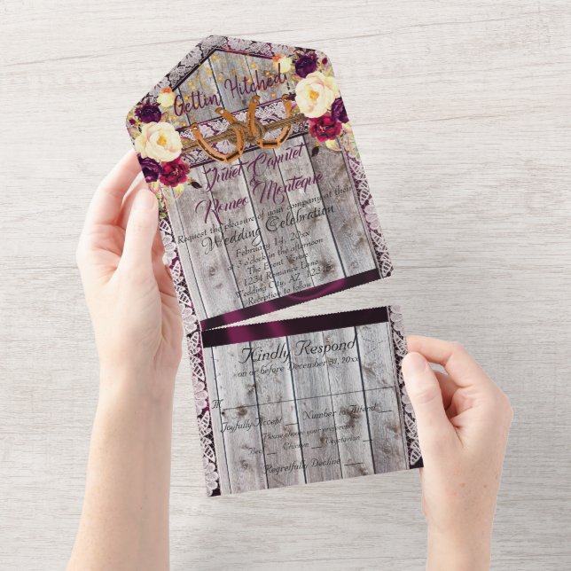 Horseshoes, Lace & Wildflowers Gettin' Hitched All In One Invitation (Tearaway)