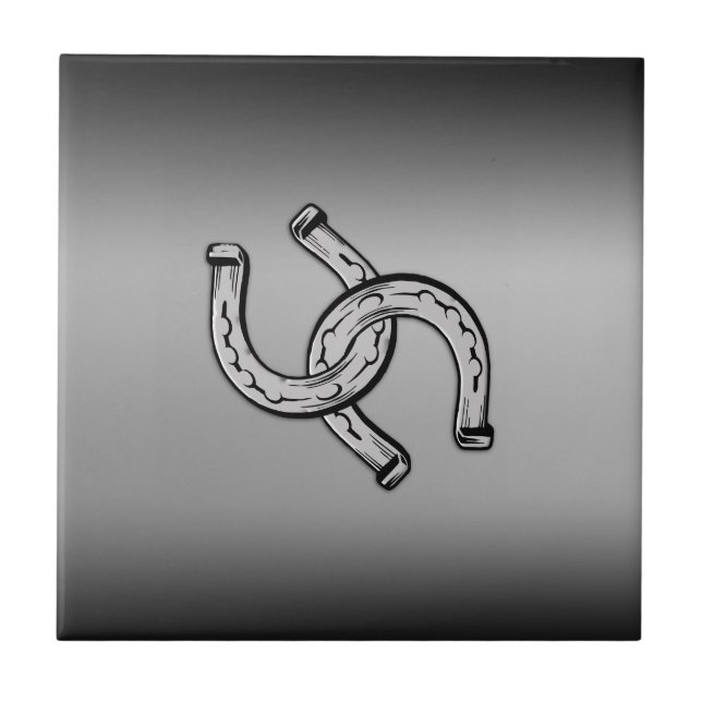 Horseshoes on Silver Gradient Ceramic Tile (Front)