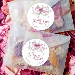 Horseshoes pink ribbon watercolor wedding confetti classic round sticker