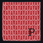 Horseshoes Red Pet Initial Horse Equestrian Show Bandana<br><div class="desc">Horseshoe pattern in dark red, white with custom INITIAL in black. Easy to personalise text, text colour, font. Fun Bandanna for any horse lover, cowboy, polo match, barn hand, pet scarf, show accessory, horse memorial, event favour. Unisex, multi use. A Timeless Keepsake. Mix and match entire Horses / Pets /...</div>