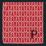Horseshoes Red Pet Initial Horse Equestrian Show Bandana<br><div class="desc">Horseshoe pattern in dark red, white with custom INITIAL in black. Easy to personalise text, text colour, font. Fun Bandanna for any horse lover, cowboy, polo match, barn hand, pet scarf, show accessory, horse memorial, event favour. Unisex, multi use. A Timeless Keepsake. Mix and match entire Horses / Pets /...</div>