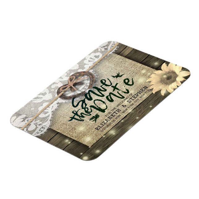 Horseshoes Sunflower Country Wedding Save The Date Magnet (Left Side)