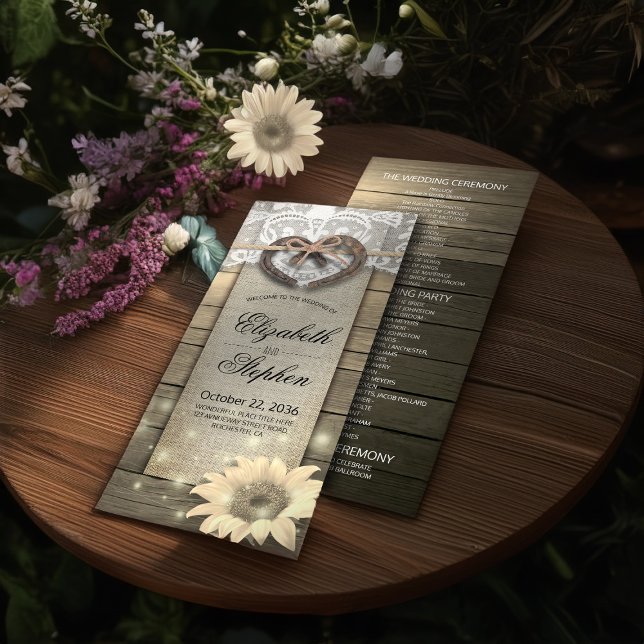 Horseshoes Sunflower Wood Country Wedding Programs (Creator Uploaded)