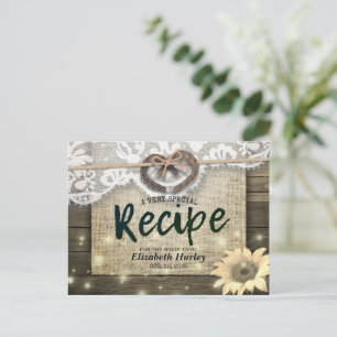 Horseshoes Sunflowers Country Bridal Shower Recipe Invitation Postcard