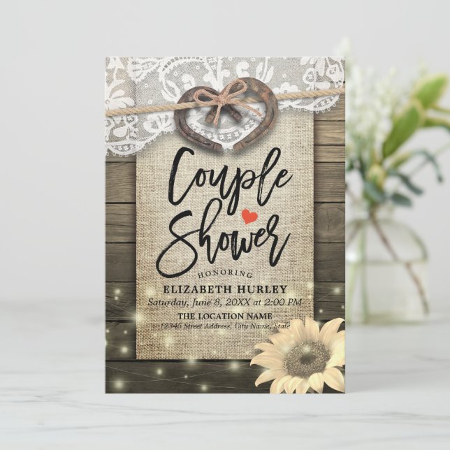 Horseshoes Sunflowers Couple Shower Wedding Shower Invitation (Standing Front)