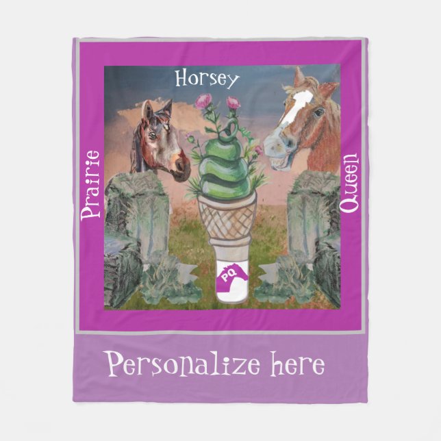 horsey prairie queen, cute cone of grass and thist fleece blanket (Front)