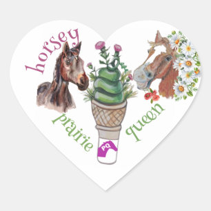 horsey prairie queen with flowers heart sticker