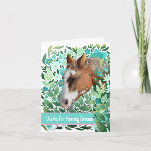 Horsing Around Floral Flat Thank You Card