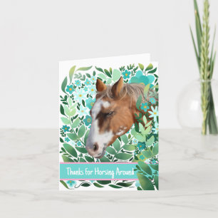 Horsing Around Floral Flat Thank You Card
