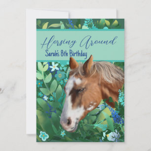 Horsing Around Flower Lover Brown Horse  Invitation