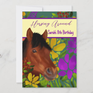 Horsing Around Flower Lover Brown Horse Invitation