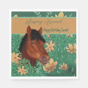 Horsing Around Flower Lover Brown Horse Napkin