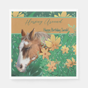 Horsing Around Flower Lover Brown Horse  Napkin