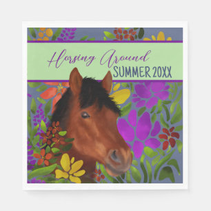 Horsing Around Flower Lover Brown Horse Napkin