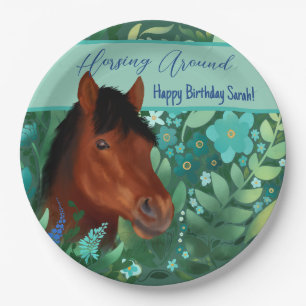 Horsing Around Flower Lover Brown Horse Paper Plate