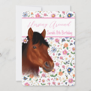 Horsing Around Little Girl Birthday Party  Invitation