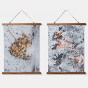 Hortensia flower on the snow and Magic ice pattern Hanging Tapestry
