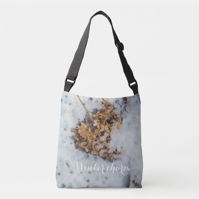Hortensia flower on the snow  crossbody bag (Front)