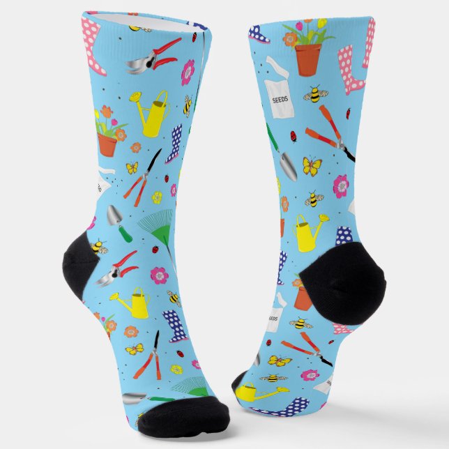 Horticulturist Botanist Gardening Tools Pattern Socks (Angled)