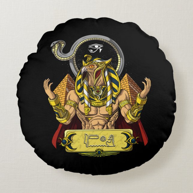 Horus Egyptian God Ra Pyramids Ancient Mythology Round Cushion (Front)