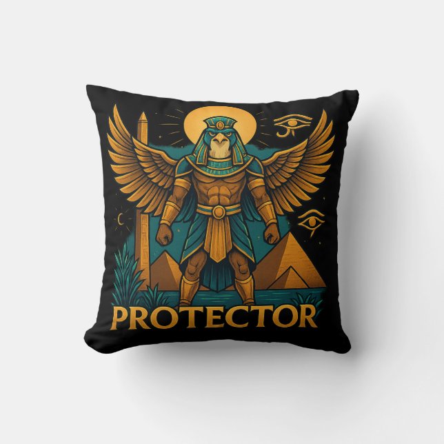 Horus the Protector – Bold Ancient Egyptian Falcon Cushion (Front)