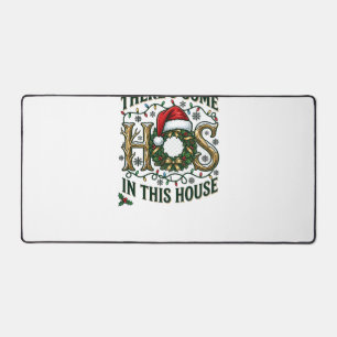 Hos House Christmas Wreath Santa Hat Lights Desk Mat