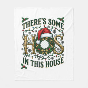 Hos House Christmas Wreath Santa Hat Lights Fleece Blanket