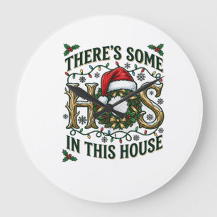 Hos House Christmas Wreath Santa Hat Lights Large Clock
