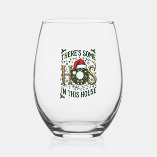 Hos House Christmas Wreath Santa Hat Lights Stemless Wine Glass