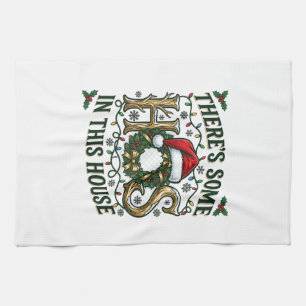 Hos House Christmas Wreath Santa Hat Lights Tea Towel