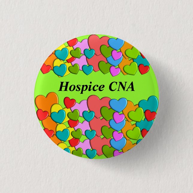 Hospice CNA Buttons Colourful Hearts (Front)