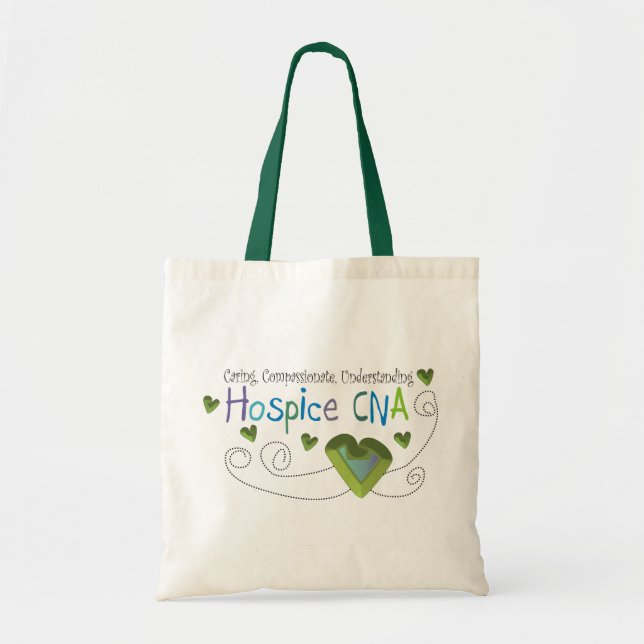 Hospice CNA Green Hearts Tote Bag (Front)