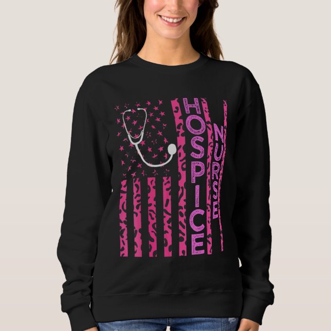 Hospice Nurse Leopard Print Pink Usa Flag Patrioti Sweatshirt (Front)