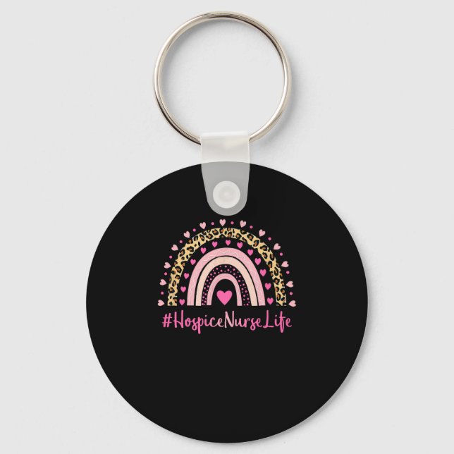 Hospice Nurse Nurse Leopard Print Boho Rainbow NUR Key Ring (Front)