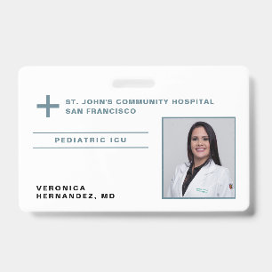 Hospital Blue Grey Medical Doctor Logo Photo ID Badge