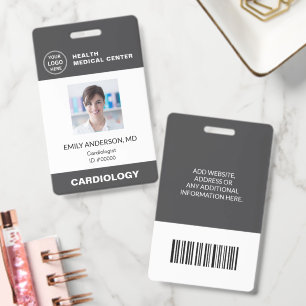 Hospital Clinic Doctor Employee Gray Bar Code ID Badge