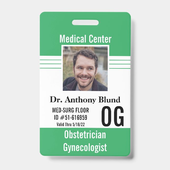 Hospital Doctor identification Photo Name Bar Code ID Badge (Front)