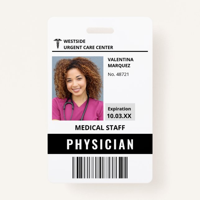 Hospital Employee ID Photo Logo Barcode Badge ID Badge (Front)