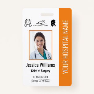 Hospital Employee Photo Certification Orange ID ID Badge