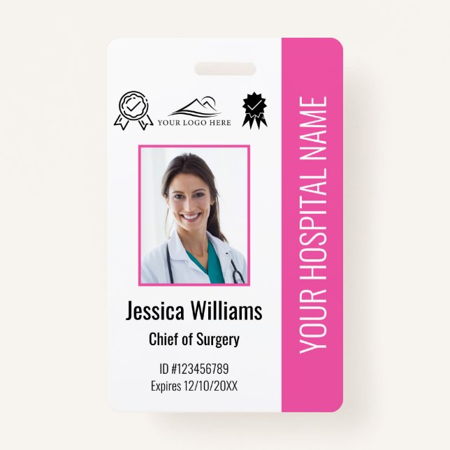 Hospital Employee Photo Certification Pink ID ID Badge (Front)
