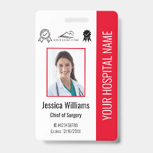 Hospital Employee Photo Certification Red ID Badge