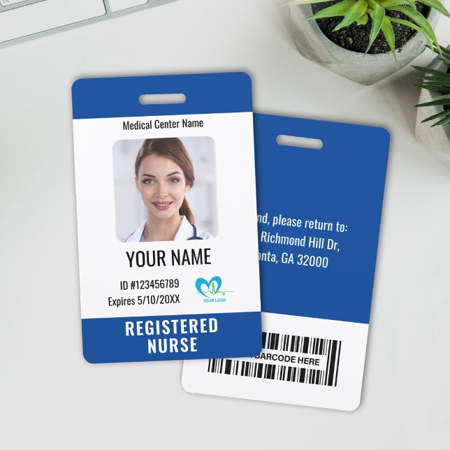 Hospital Employee Photo ID Bar Code Name Logo ID Badge (Creator Uploaded)