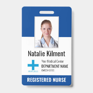 Hospital Employee Photo Name Logo Blue Black White ID Badge
