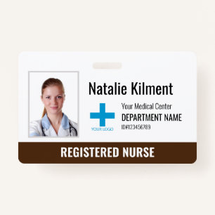 Hospital Employee Photo Name Logo Brown and White ID Badge
