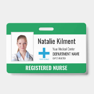 Hospital Employee Photo Name Logo Green and White ID Badge