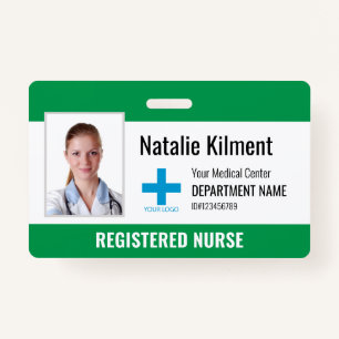 Hospital Employee Photo Name Logo Green and White ID Badge