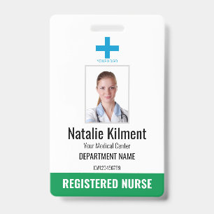 Hospital Employee Photo Name Logo Green and White ID Badge
