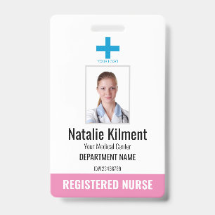 Hospital Employee Photo Name Logo Pink and White ID Badge